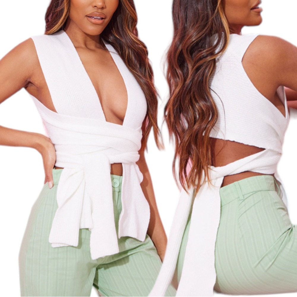 PrettyLittleThing White Wrap Top